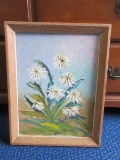 Original Acrylic Daisies in Bloom on Canvas in Oak Frame