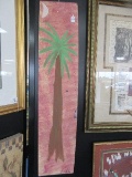 Folk Art Original Palm Tree Crescent Moon on Board Attributed to Ernest Lee 