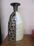 Modern Ceramic Pillar Candle Stand Pierced/Capiz Shell Design