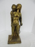 Mid-Century Plaster Sculpture Nude Woman & Man Gilted Finish