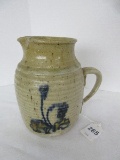 Southern Pottery Band Design Pitcher w/ Hand Painted Foliage Pattern Base Artist Signed