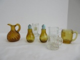 Lot - Glass Boot Shot Glass, 2 Amber Light Bulb Design Salt/Pepper Shakers