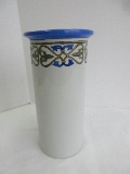 Stoneware Wine Cooler Hand Painted Art Nouveau Band Design Blue Trim