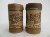 2 Antique Edison Gold Moulded Record Moulded Cylinders Echo All Over The World