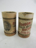 2 Antique Edison Gold Moulded Records Cylinders Echo All Over The World