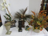 Decorative Planters w/ Silk Orchids, Fall & Evergreen Arrangements