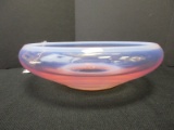 Mid-Century Pink Opalescent Art Glass Console Bowl w/ Cupped Rim