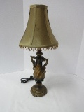 French Inspired Vase Form Accent Lamp w/ Scrolled Foliage Handles & Beaded Shade