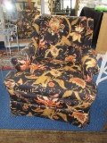 Transitional Modern Occasional Arm Chair Floral/Foliage on Black Background Upholstery