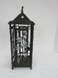 Black Metal Oriental Design Lantern w/ 4 Suspended Votive Candle Holders