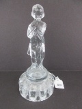 Pressed Glass Clear Semi-Nude Figural Woman Draped w/ Towel Flower Frog