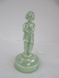 Iridescent Jadeite Figural Semi-Nude Woman Draped w/ Towel Lamp Base