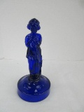 Cobalt Glass Figural Semi-Nude Lady Draped w/ Towel Lamp Base