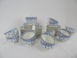 52 Pieces - Spode Earthenware Blue Fleur-De-Lis Pattern Dinnerware