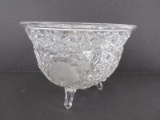 Daisy Button Etched Flower Panel Pattern Center Bowl 3 Toed Base