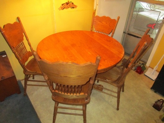 Round Wooden Dining Table w/ 4 Matching Chairs, Spindle-Style Pedestal Chairs