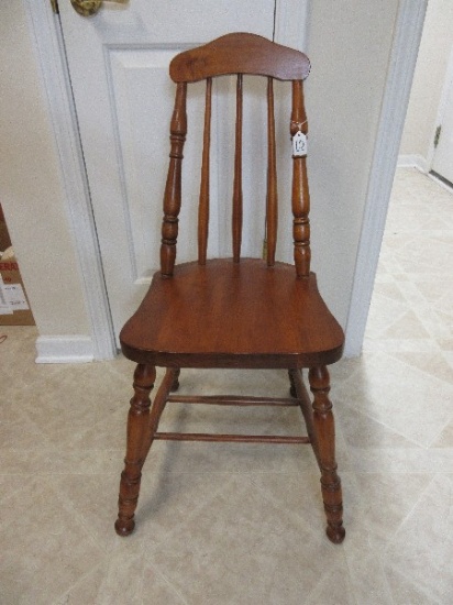 Early Pine Spindle Back Chair on Ring Turned Base