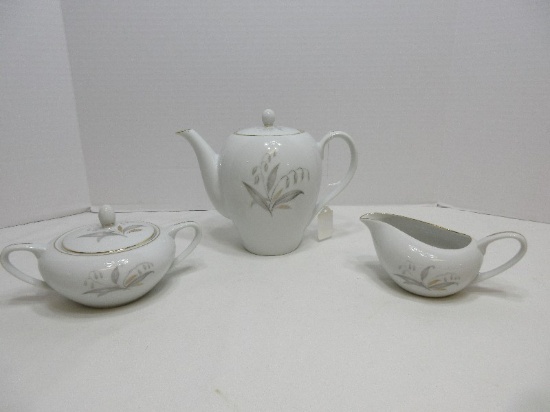 5 Pieces - Kaysons Fine China Gray/Gold Leaves Coupe Gold Trim Design Tea Service