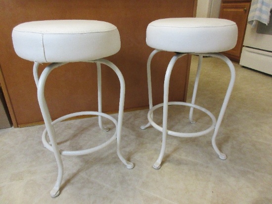 Pair - Chromcraft Corp. Nu White Charade Collection Swivel Bar Stools