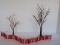 2 Department 56 Bare Branch Trees w/ Perched Cardinal Red Birds/Snow Dusted