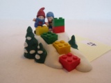 Department 56 Elves w/ Lego Blocks Hand Painted Porcelain Figurine