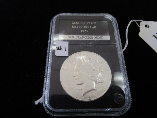 Genuine Peace Silver Dollar 1923-S in Plastic Holder San Francisco Mint