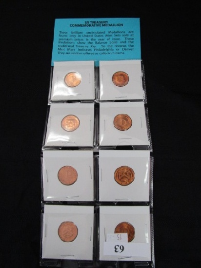 US Treasury Commemorative Medallion Uncirculated Set 8 Coins