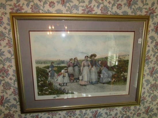 Berry pickers by Jennie Brownscombe Painting Print in Gilted Wooden Frame/Matt