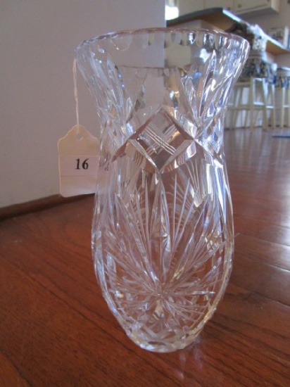 Tall Clear Etched Cut, Star/Floral Cut Vase Star Cut Base