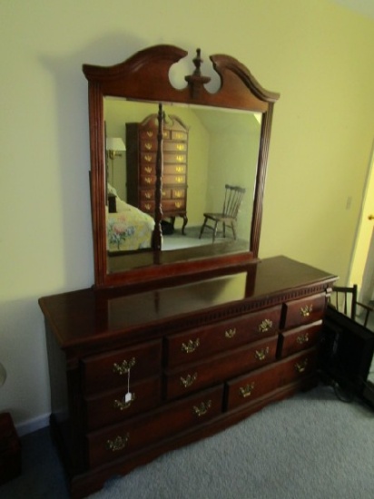 Athens Furniture Wooden Dresser w/ Mirror 8 Drawers w/ Brass/Lattice Batwing Pulls