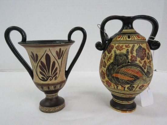 2 Pieces Replica Nina Ceramics Hand Made in Greece Double Urn 6"