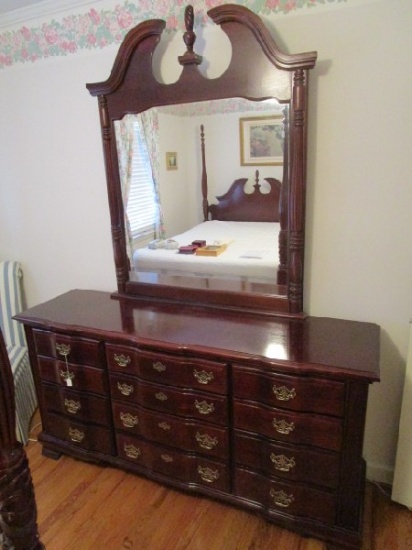 Vaughn Bassett Furniture Wooden Dresser w/ Attached Mirror, 12 Drawers