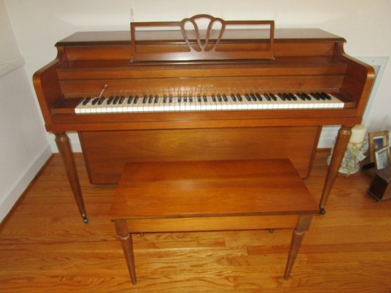 Milton Vintage Piano w/ Stand Wooden Body Narrow-To-Caster Feet Legs, Curved Sides