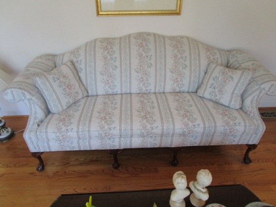 S.O.A.R. Cochrane Furniture Antique-Style Sofa w/ 4 Dark Wood Curled/Curved Ball/Claw Feet