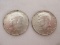 Two 1964 Kennedy Half Silver Dollar Coins Each 90% Silver Weight .3617oz.