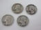 Four 1958 Washington Silver Quarters Each 90% Silver Weight .1808oz.