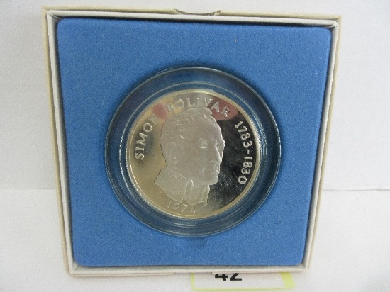 1974 Panama 20 Balboas Coin 200 Grains Sterling Silver w/ CoA In Case Minted By Franklin Mint