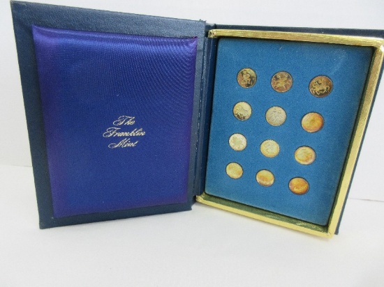 Franklin Mints Treasury of Zodiac Sterling Silver Mini Coin Medals Proof Set w/ CoA & Case