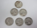 Six 1960 Washington Silver Quarters Each 90% Silver Weight .1808oz.