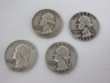 Four 1958 Washington Silver Quarters Each 90% Silver Weight .1808oz.