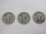 3 Standing Liberty Silver Quarters Each 90% Silver Weight 6.25 Grams