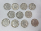 Eleven 1964 Roosevelt Silver Dimes Each 90% Silver Weight .0723oz.