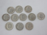 Eleven 1964 Roosevelt Silver Dimes Each 90% Silver Weight .0723oz.