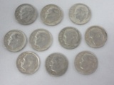 Ten 1964 Roosevelt Silver Dimes Each 90% Silver Weight .0723oz.