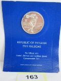 Sterling Silver Republic of Panama Five Balboas 1970 Official Games Commemorative Coin