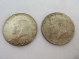 Two 1964 Kennedy Half Silver Dollar Coins Each 90% Silver Weight .3617oz.