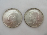 Two 1964 Kennedy Half Silver Dollar Coins Each 90% Silver Weight .3617oz.