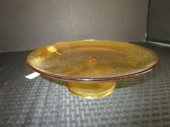 Amber Glass Raised Cake Plate