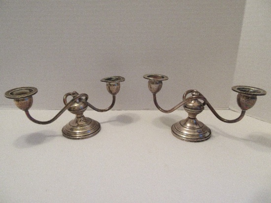 Pair - Hamilton Sterling Double Arm Candelabra on Weighted Base