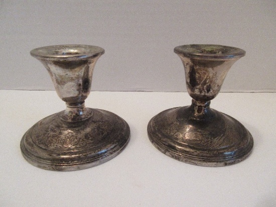 Pair - International Sterling Single Candlestick Holders on Weighted Reinforced Base